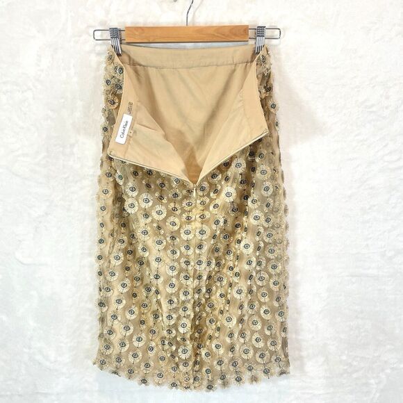 Calvin Klein Pencil Skirt Gold Eyes Metallic Unique 4 Small Shimmer - Picture 4 of 9